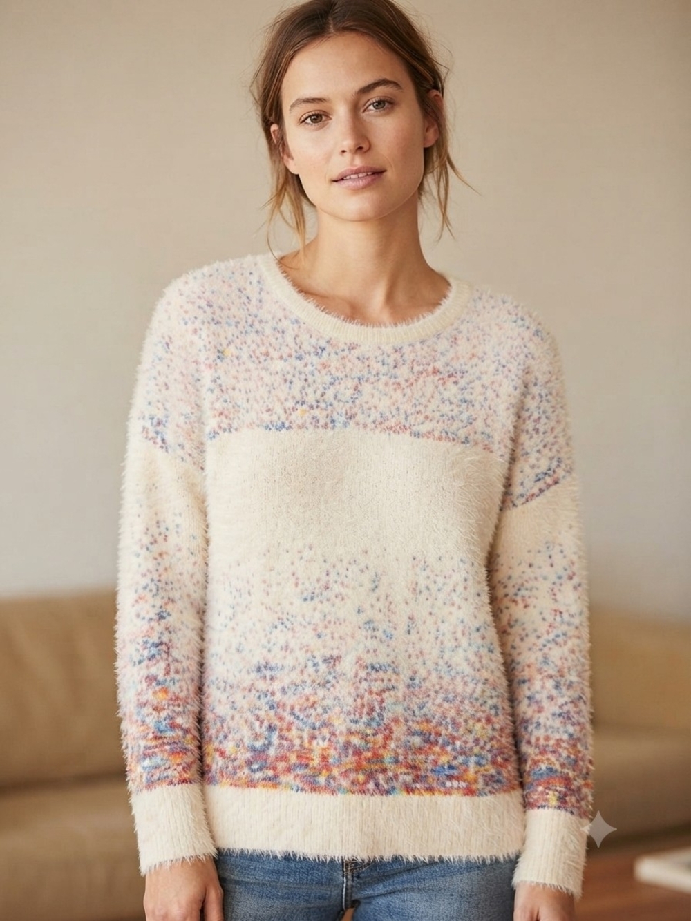 LOVED + ADORED Multicolor Speckled Fuzzy Long Sleeve Sweater